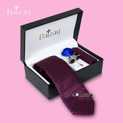 Baizag Powerful  Tie combo for Men's Blue with Red square print