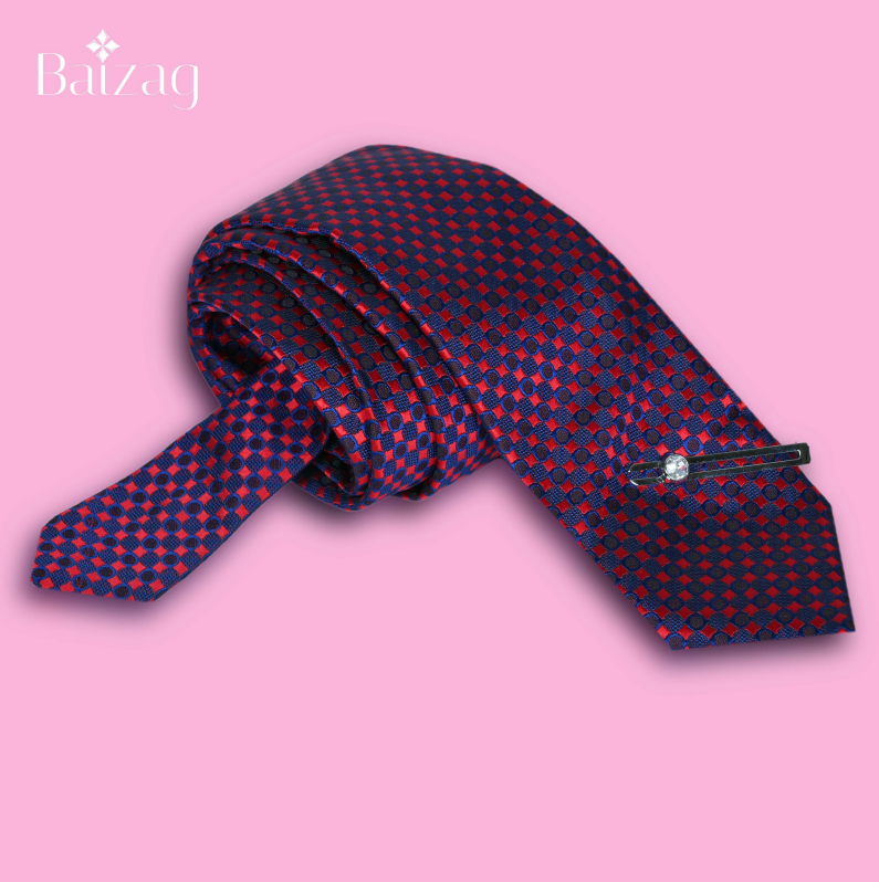 Baizag Powerful  Tie combo for Men's Blue with Red square print