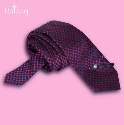 Baizag Powerful  Tie combo for Men's Blue with Red square print