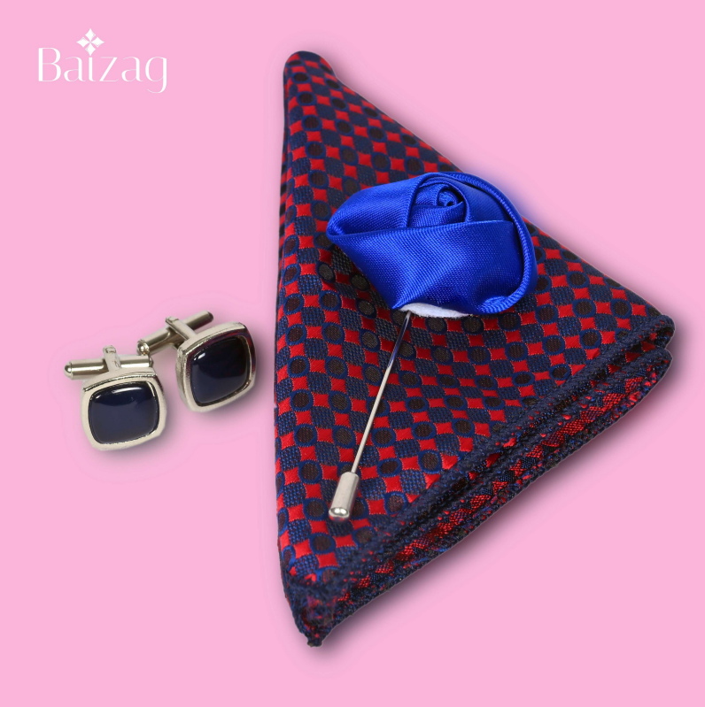 Baizag Powerful  Tie combo for Men's Blue with Red square print