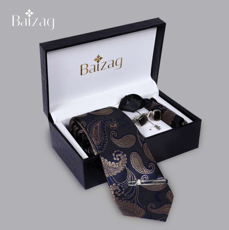 Baizag Powerful  Tie combo for Men's Black with Gold Print