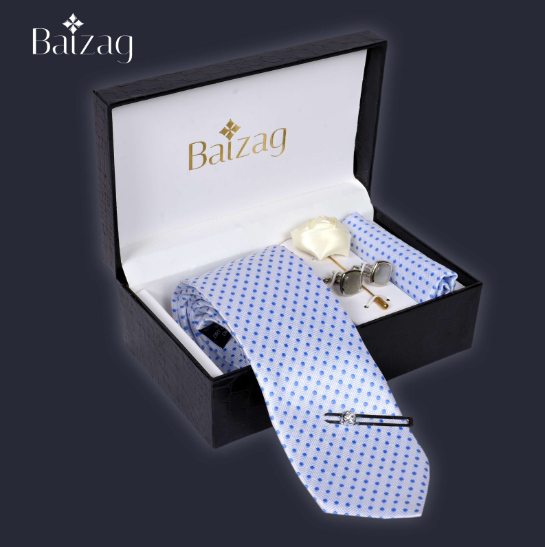 Baizag Powerful  Tie combo for Men's White with Blue dots